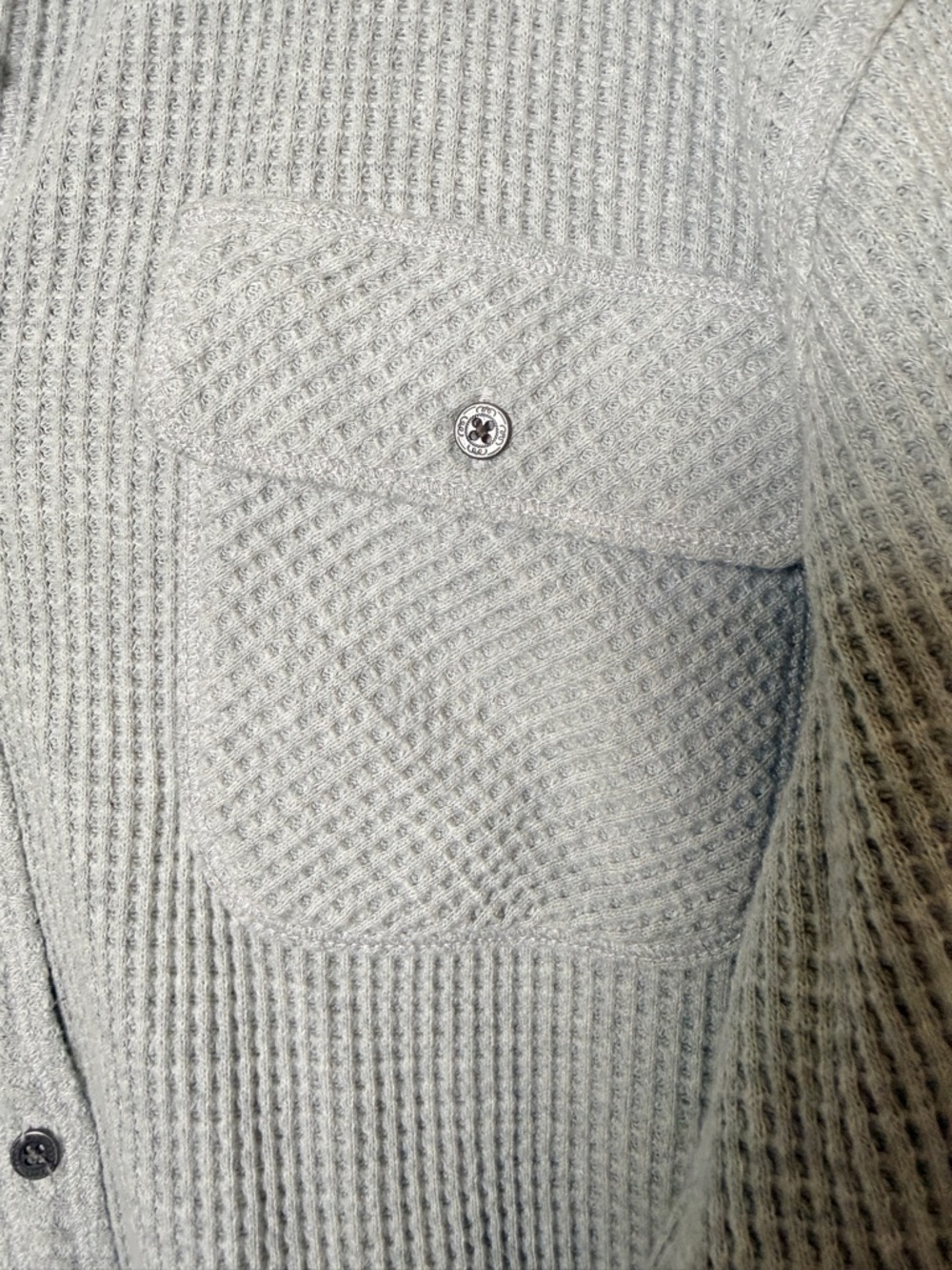 aerie Large LumberJane Waffle Knit Shirt Light Gray Button-Up Shacket - Picture 5 of 10